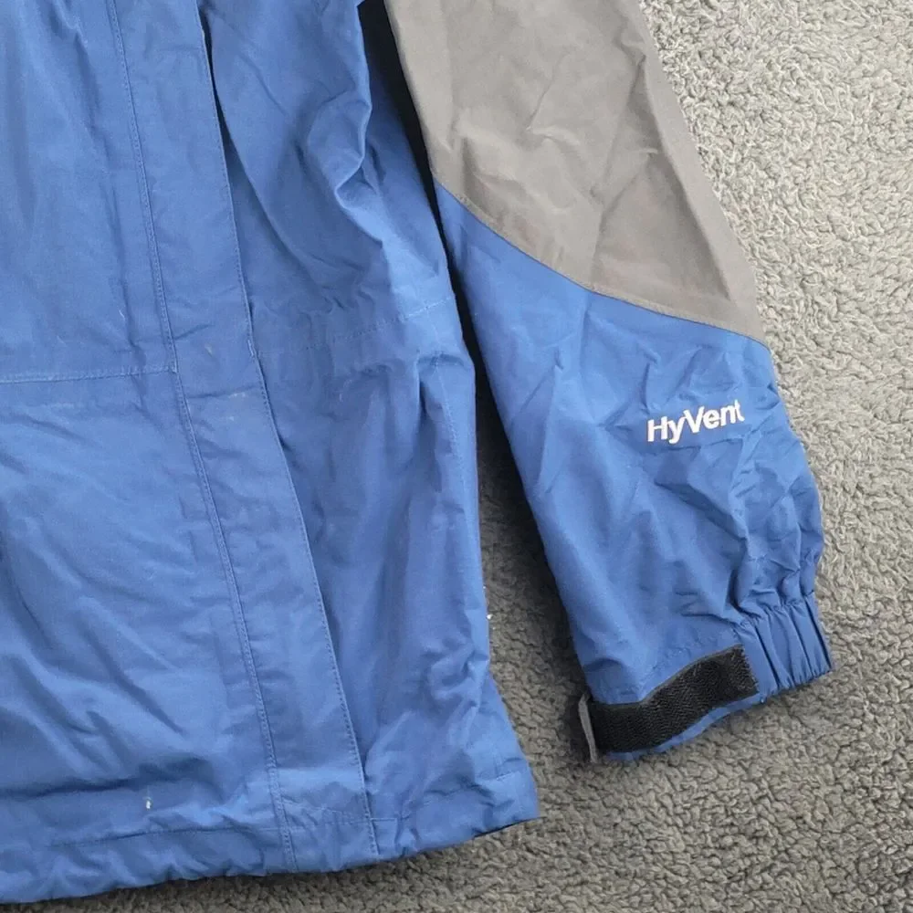 North Face Hyvent Jacket Blue Gray Mens Medium Winter Coat Hoodie Full Zip Nylon